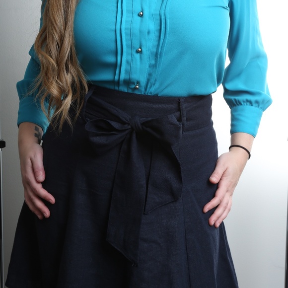 Modcloth Linen Navy A-Line Skirt - Petalo - Picture 2 of 13